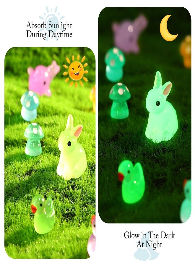 VZZNN 148 Pcs Luminous Mini Resin Animals Tiny Rabbits Ducks Dolphins Mushrooms Glow in The Dark Bulk Variety Pack for Garden Aquarium Dollhouse Fairy Garden Decor - Image 3